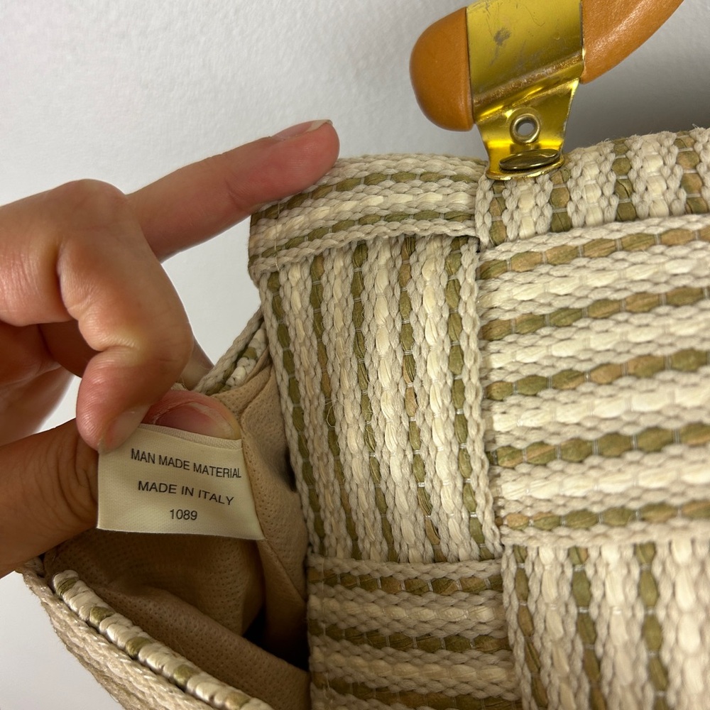 DEBENHAMS Woven‎ Summer Purse Neutral Cream Tan Wooden Handle Old Money Cruise - Picture 9 of 9